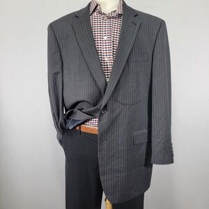 Nautica Men's Sport Coat Blazer Two Button Charcoal Gray Striped Wool Size 46L